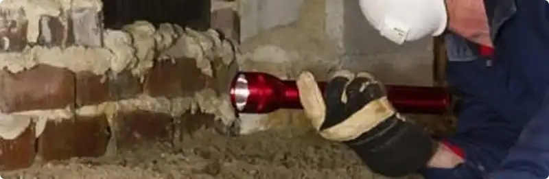 Pest control technician inspecting a crawl space for ant activity in Pflugerville, TX